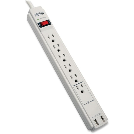 Tripp Lite 6-Outlet Surge Protector, 990 Joules, 2USB, BK TRPTLP606USB